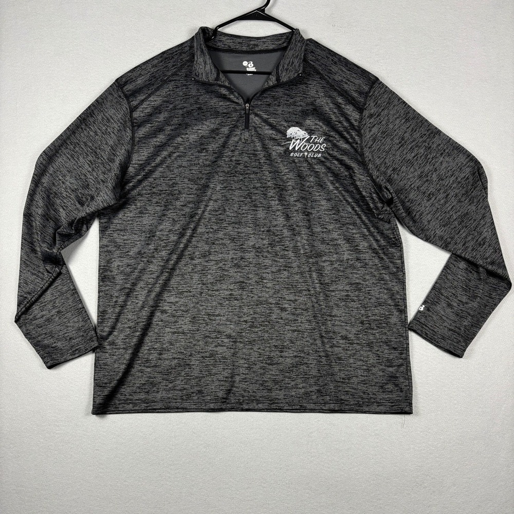 Badger Sport 1/4 Zip Pullover The Woods Golf Club 2XL Black Heather